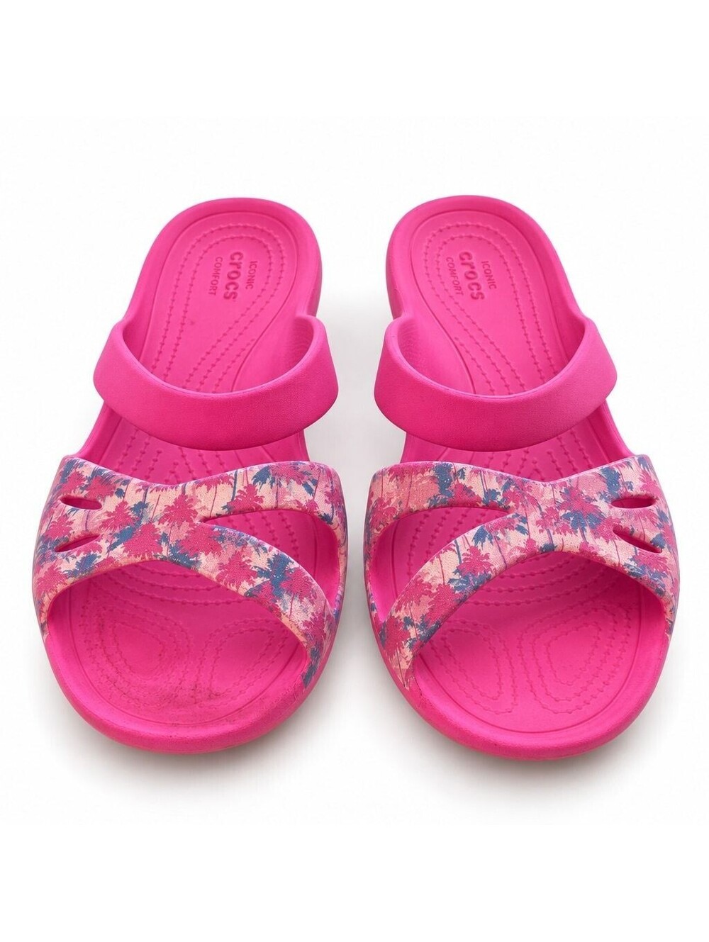 Crocs Kelli 203991 Women’s 9 Pink Palm Tree Strappy Slide Sandals